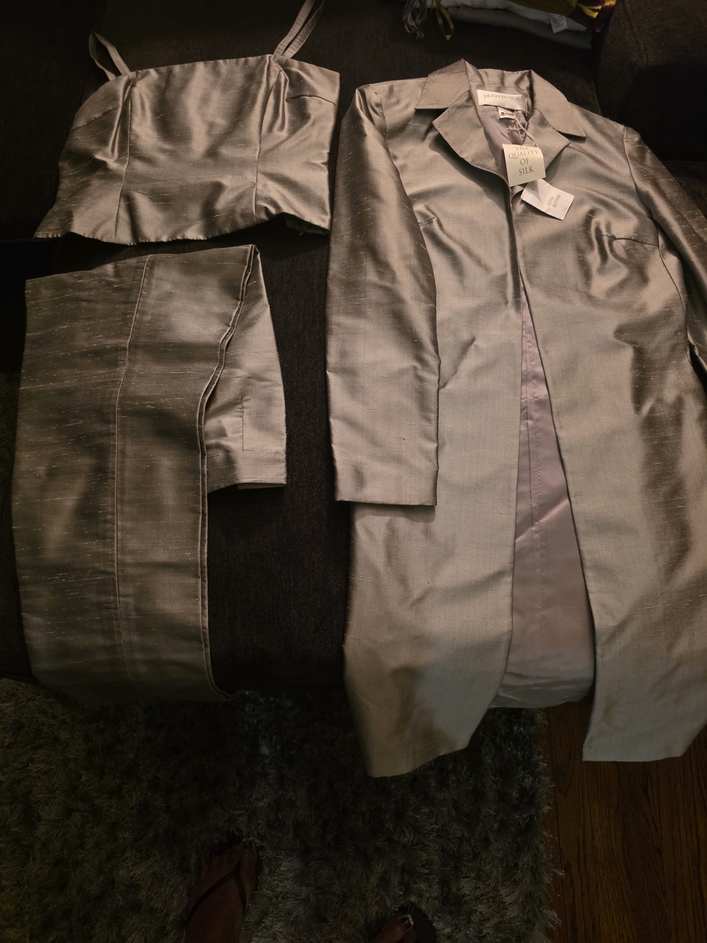 Hugo Buscati Silver Gray 3-Piece Silk Pantsuit Set